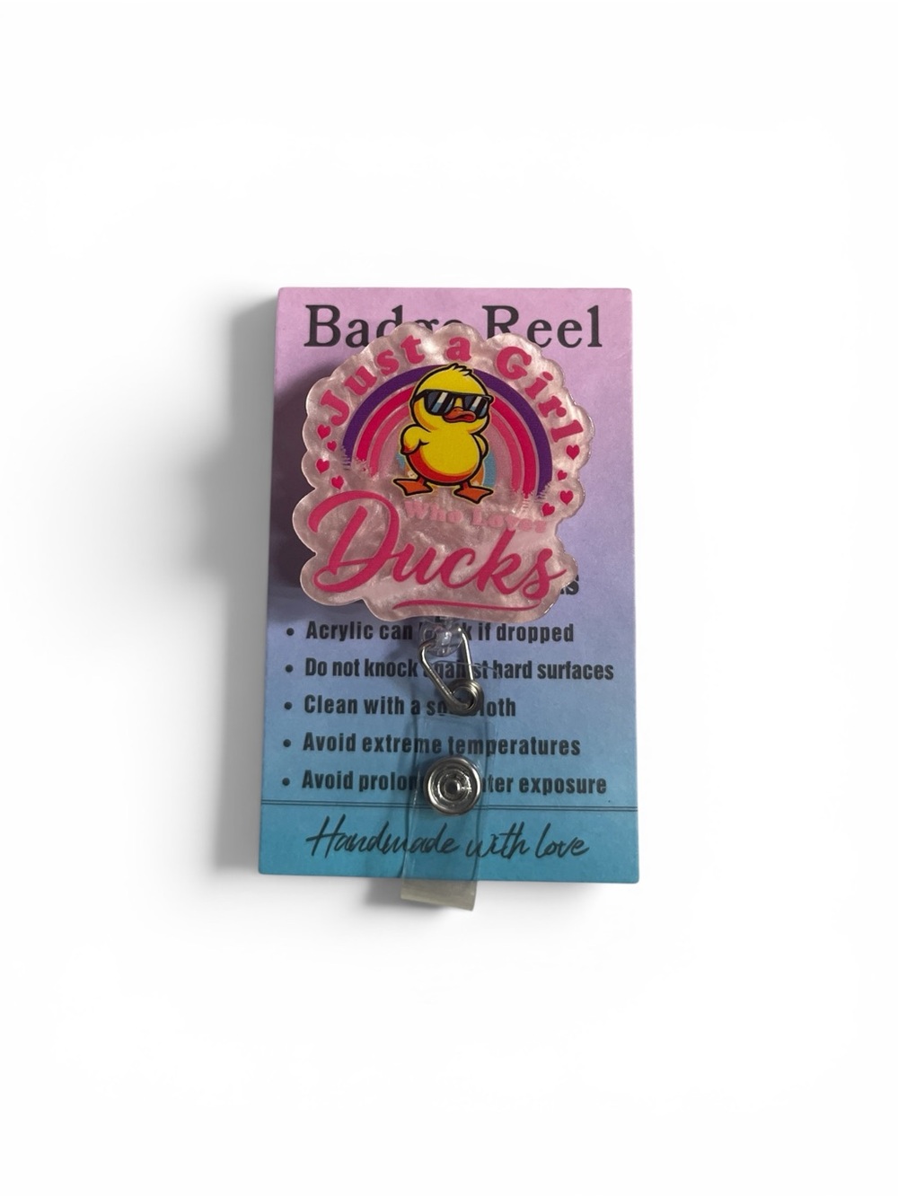 Just a Girl Ducks Pink Acrylic Badge Reel